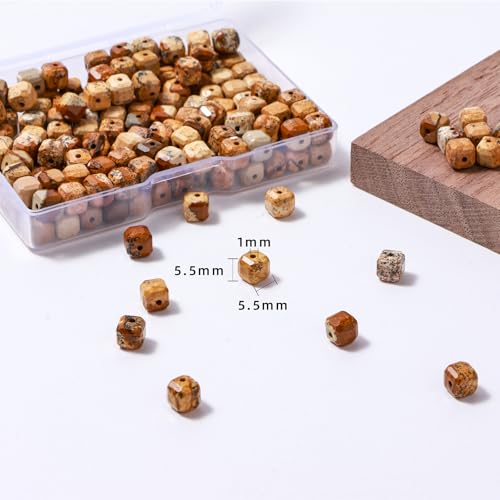 Natural Faceted Brown Picture Jasper Cube Stone Beads 5-5.5mm 60pcs/str Loose Square Semi Gemstone Stone Beads for Making Bracelets Necklace Earrings - color: Brown Picture Jasper