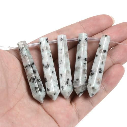 50mm Natural Kiwi Jasper Hexagonal Wand Jewelry Making Crystal Pointed Chakra Reiki Healing Beads 2mm Hole Drilled(Pack of 5) - color: Kiwi Jasper