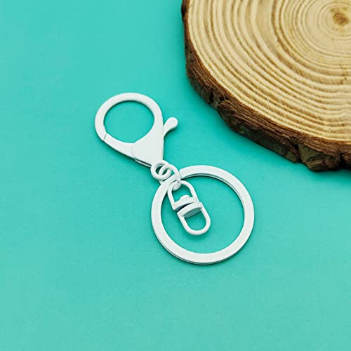 30Pcs Lobster Claw Clasps Keychain for Jewelry Making,Metal Lobster Clasp Swivel Trigger Clips with Swivel Clasps Hook Clips Flat Split Keychain Ring for DIY Craft Jewelry Making(White) - color: White