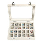 Velvet Jewelry Box 24 Grid Jewelry Earrings Display Organiser Box Ring Tray Holder Earrings Storage Case for Girls Women Wife Mom (Beige) - color: Beige