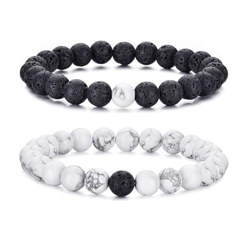 RANKEEF Tiger Eye Bracelet For Men 8MM Natural Stone Stretch Adjustable Black Crystal Beaded Bracelet for Men Women Gifts - color: 2,white,black