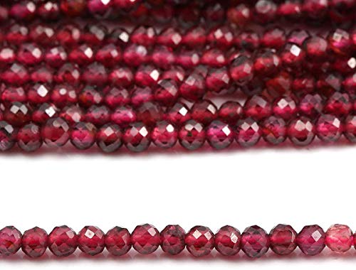 2 Strands Natural Stone Beads Garnet Gemstone Faceted Loose Beads for Jewelry Making Necklace Length 15" Size 2mm - size: 2 mm