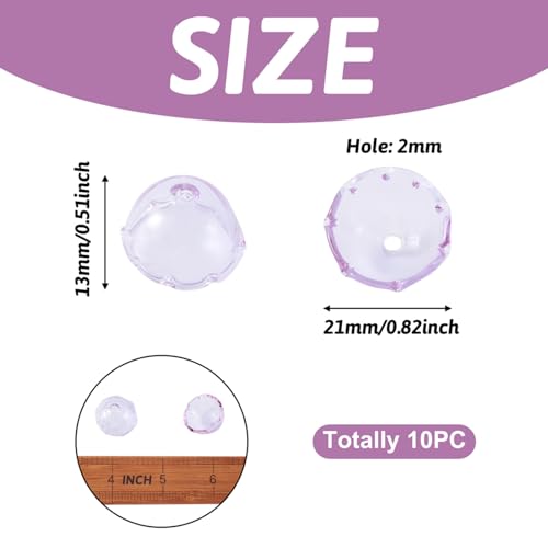 FASHEWELRY 10Pcs 21mm Glass Flower Bead Caps for Wind Chime Fishing Glass Bead Lilac Jellyfish Beads Cute Beads for Bracelets Jewelry Making - color: 21mm，Lilac
