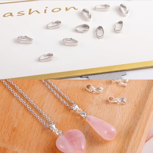 Pendant Clasp, 8Pcs 925 Sterling Silver Bails for Jewelry Making, Slider Necklace Pendant Connectors Charms Pinch Clip Pendant Clasp with Open Loop, Sterling Silver Jewelry Findings Making Supplies - color: 8PcsB