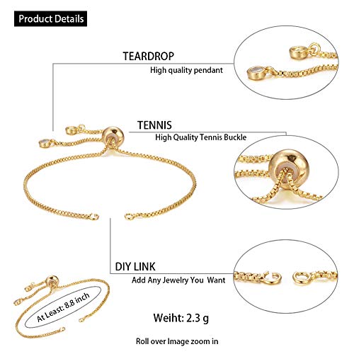 DanLingJewelry 5pcs Adjustable Slider Metal Bracelet Slider Extender Chains with Rhinestone Charms for Jewelry Making DIY 8 Inches(223mm) G - color: StyleⅩ-5 pcs-Golden