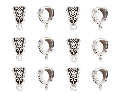 ALIMITOPIA 100pcs Alloy Beads Bails Connector for DIY Necklace Bracelet Jewelry Charm Pendant Hanging Adapter(Antique Silver) - color: Silver