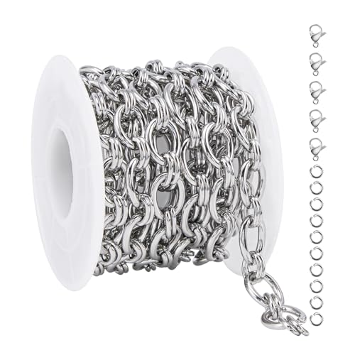 YOUBEIYEE 6.5 Feet Silver Chains Bulk Oval Link Chain Roll Chunky Stainless Steel Chain for Jewelry Making - color: Circle Silver