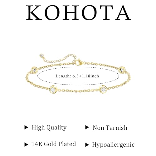 KOHOTA Silver Gold Bracelets for Women Trendy 14K Gold Plated Bracelet for Women Non Tarnish Dainty Stackable Clover Flower Heart Butterfly Diamond CZ Charm Station Bracelets Stack Jewelry Gifts - color: D: Diamond Station-Gold