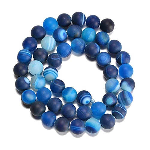 6mm Blue Stripe Agate Matte Round Natural Gematone Loose Beads for Jewelry Making DIY 1 Strand 15" - color: Matte Blue Stripe Agate, size: 6mm