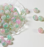 100Pcs 10mm Crackle Glass Beads for Jewelry Making - Round Spacer Crystal Beads Bulk, DIY Craft Supplies for Necklace Bracelet Earrings (Pink Green Gold) - color: Pink Green Gold