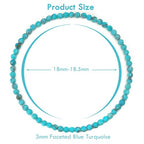 BONNY BOXX Natural Genuine Gemstone Faceted Round Beads Bracelets, 3mm Adjustable Stretchy Tiny Faceted Black Tourmaline Bracelet, Healing Crystal Reiki Chakra Dainty Jewelry Fashion Gifts - color: Blue Turquoise