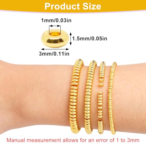 200Pcs 3mm Gold Flat Spacer Beads 18K Gold Plated Loose Beads for Jewelry Making DIY Bracelet Necklace Earring - size: 3mm