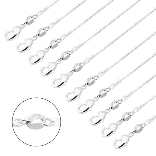 CrazyPiercing 10pcs 18 Inch 24 Inch Silver Plated with 925 Stamp 1.2mm DIY Snake Chain Charms Link Necklace With Lobster Clasps for Jewelry Making