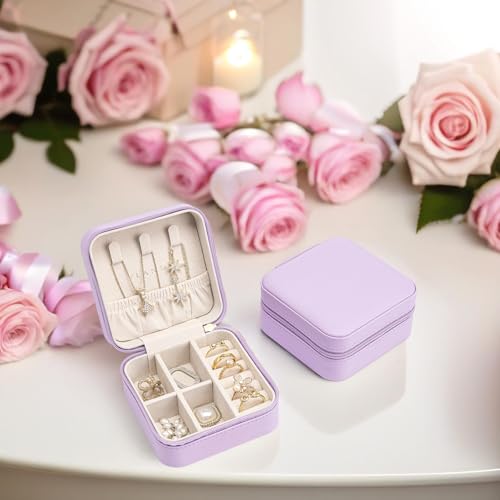 Vlando Small Faux Leather Travel Jewelry Box Organizer Display Storage Case for Rings Earrings Necklace, Purple - color: Purple