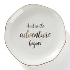 HOME SMILE And So The Adventure Begins Ring Dish-Inspirational Bridal Shower, Bachelorette Party, Engagement Wedding Gifts, Congratulation Present for New Chapter,Ceramic White - style: And So The Adventure Begins
