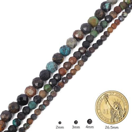 Natural African Turquoise Beads, 2mm 180pcs Small Round Faceted Loose Gemstones for DIY Jewelry Making, Handmade Bracelet and Necklace Crafting, with Size Card - color: African Turquoise, size: 2mm