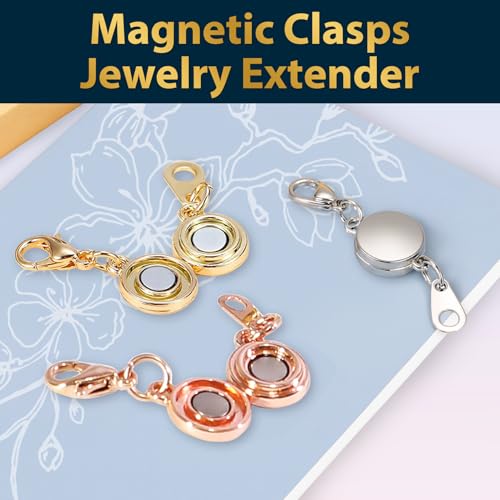 Roctee 15 Pcs Locking Magnetic Jewelry Clasp for Women, Round Alloy Necklace Clasp Closures Bracelet Extender Ornaments Clip Converter for Jewelry DIY Making Trinkets Crafts(Gold, Silver, Rose Gold)