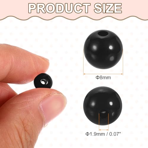 HARFINGTON 200pcs Black Acrylic Round Beads 8mm Dia 1.9mm Hole Plastic Resin Smooth Balls Loose Bead for Jewelry Making Bracelets Necklace Earrings DIY - color: Black, size: 8mm