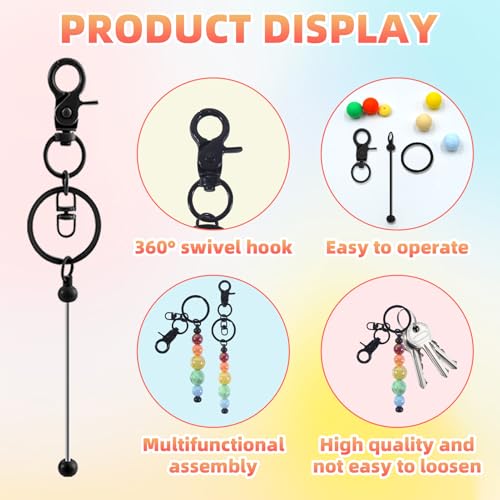 24 Pcs Beadable Keychains Bars bulk - 12 Black DIY Metal Beaded Keychain Making Kit + 12 Bags Included, Bead Keychain Supplies,Blank Key Chain, Perfect for Women, Men, Mother's Day, Birthday Gift - color: C-black, size: 12