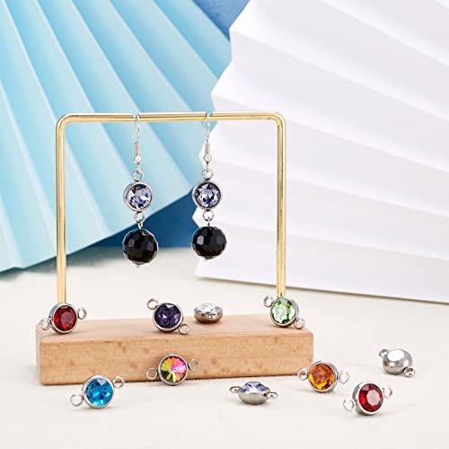 Pandahall 20pcs Mixed Color Glass Gemstone Pendants Flat Round Glass Links Charms with Double 304 Stainless Steel Bail Connectors for Bracelet Jewelry Making (Silver)