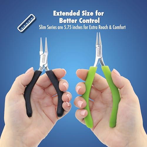 Beadalon Designer Series Slim Flat Nose Pliers, Lime Green Vinyl-Free Grips, Stainless Steel, Box Joint, Double Leaf Springs, 5.75 in - color: Lime Green, style: Flat Nose
