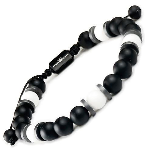 Mens Beaded Bracelet - Stone Jewelry, Black Onyx Hematite Bracelets, Mens Accessories, Adjustable - style: Duality