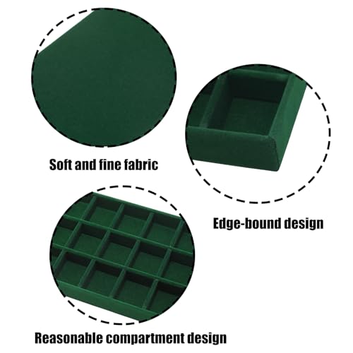 Velvet Jewelry Organizer Trays Dark Green Stackable Jewelry Storage Display Tray with Removable Dividers, 18 Grids - color: Dark Green