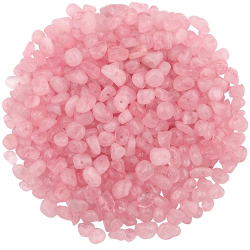 400pcs Natural Chip Stone Beads for Jewelry Making Rose Quartz 5-8mm Irregular Gemstones Healing Crystal Loose Rocks Bead Hole Drilled for Ring Earrings Necklace Bracelet Making DIY Art Crafts - color: Rose Quartz (2 Strands-62")