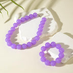 Colorful Chunky Beaded Necklace for Women Acrylic Bead Choker Necklaces Fashion Large Round Beads Necklaces for Women Handmade Summer Jewelry - color: Purple bracelet + necklace