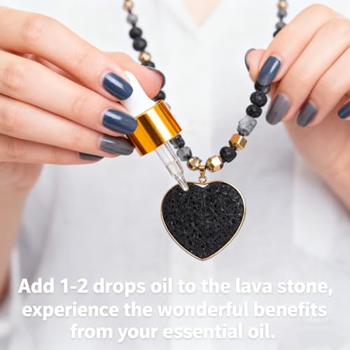 Long Necklaces for Women Boho, Oval Waterdrop Turquoise Pendant, Natural Stone Beaded, Handmade,Vintage & Elegance, Boho Fashion Charm Beaded Necklace for Women - style: K-Lava Rock Pendant