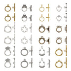 Craftdady 120 Sets Antique Silvery Toggle Clasps - Tibetan T-Bar Closure With Connectors for Bracelet Jewelry Crafts Making (Ring, Drop, Heart, Flower, Crown) - color: 11 Styles, Antique Bronze, Silver, Gold