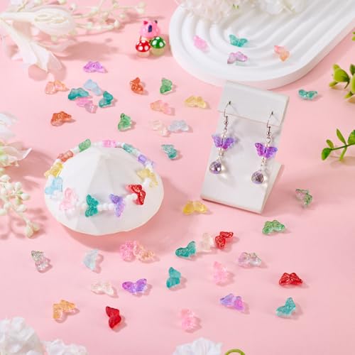 Beadthoven 240Pcs 12 Colors Butterfly Glass Crystal Beads Gold Sand Butterfly Lampwork Glass Beads Handmade Transparent Small Crystal Spacers for DIY Bracelet Necklace Earrings Jewelry Making Supplies - color: Butterflies Tiny