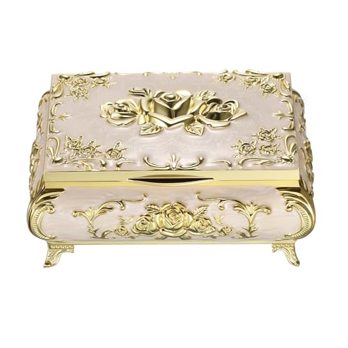 Hipiwe Metal Jewelry Organizer Box Antique Decorative Treasure Chest Keepsake Storage Case for Rings Earrings Holder Gift for Women, Medium - color: Gold, size: Medium