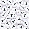 Amaney Letter Beads T 100pcs 7×4mm White Round Acrylic Black Alphabet for Jewelry Making - color: T