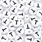 Amaney Letter Beads T 100pcs 7×4mm White Round Acrylic Black Alphabet for Jewelry Making - color: T
