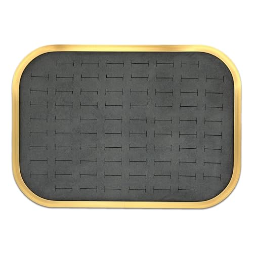 TheDisplayGuys - Aluminum Jewelry Organizer Display Tray - Faux Suede Insert - 76 Ring Holder Slots - Gold/Grey - color: Grey Suede, size: Ring Slots - 76, style: Aluminum - Gold