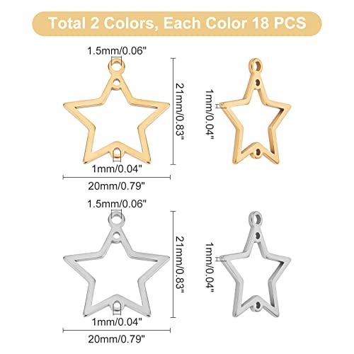 UNICRAFTALE 36pcs Star Links Charm Stainless Steel Links Charms 2 Colors Connectors Double Loops Metal Charm Jewelry Making Earring Bracelet Necklace
