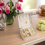 VLANDO Small Travel Jewelry Box Organizer Display Case for Girls Women Gift Rings Earrings Necklaces Storage, Latte - color: Latte