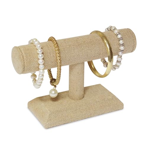 MOOCA Linen Covered Wood Jewelry Display Stand, Bracelet Holder Display Stand, Perfect for Bracelet Bangle Watch for Home Organization, Store, Tradeshow and Showcase - color: Linen