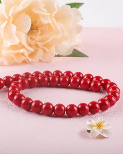 8mm Glass Beads 46PCS Glass Beads for Jewelry Making Charm Round Loose Bead for Bracelet Making Kit (Red Agate) - color: Red Agate
