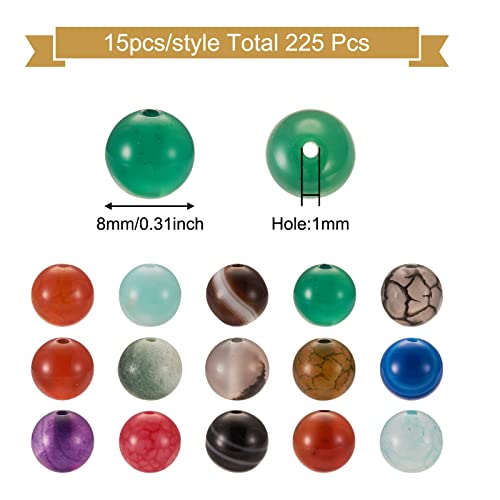 Cheriswelry 225Pcs 8mm Round Natural Agate Beads Dragon Veins Striped Banded Crackle Red Carnelian Agate Beads Loose Spacer Ball Beads for Bracelet Necklace Jewelry Making - color: Mixed Shaped