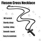 Fiusem Cross Necklace for Men, Silver/Gold/Black Mens Cross Necklaces with 2.5mm Cross Chain and Stainless Steel Cross Pendant, Box Chain 16-24 Inch, Jewelry Gift - size: 28.0 Inches, style: Small Black cross: 1.2" * 0.7"