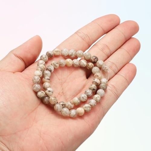HARFINGTON 50pcs Natural Stone Beads 6mm Elongation Round Gemstone Stone Loose Beading Real Genuine Smooth Balls Bead for Jewelry Making Bracelets Necklace Earrings DIY - color: Elongation Stone, size: 6mm