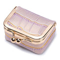 Mini Travel Jewelry Box Organizer with Crocodile Pattern, Premium Cowhide Leather, Rose Gold Kiss-Lock Clasp, Portable Storage Case, 2.56 x 1.77 x 1.38 Inches (Light purple, S) - color: Light purple