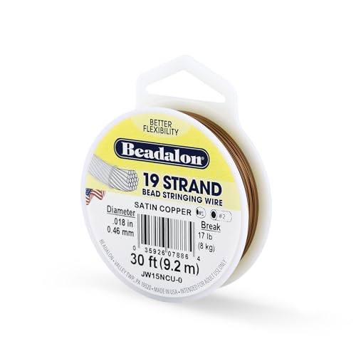 Beadalon 19 Strand Stainless Steel Bead Stringing Wire, .018 in / 0.46 mm, Satin Copper, 30 ft / 9.2 m - color: Satin Copper, style: .018 in / 0.46 mm