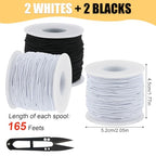 NIUBIER 4 Rolls Elastic String for Bracelets, 1 MM 660 Feet Stretchy Bracelet String, Sturdy Elastic Cord for Craft Necklace Jewelry Making (2 Black + 2 White)
