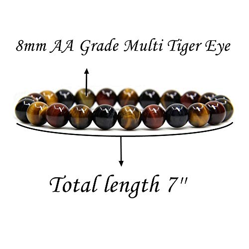 Angelstones Handmade Natural Healing Gemstone 8mm Round Beads Stretch Crystal Bracelet 7 Inch Unisex - color: Multicolor Tiger Eye