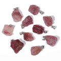 10pcs Irregular Raw Natural Strawberry Rock Stone Pendant Healing Crystal Chakra Gemstone Charm for Jewelry Making DIY Necklace Earrings Accessories Reiki - color: Strawberry