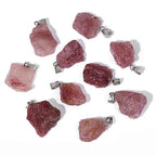 10pcs Irregular Raw Natural Strawberry Rock Stone Pendant Healing Crystal Chakra Gemstone Charm for Jewelry Making DIY Necklace Earrings Accessories Reiki - color: Strawberry