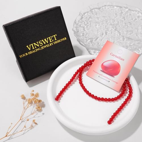 Vinswet 90pcs 4mm Carnelian Natural Stone Beads Round Genuine Real Stone Beading Loose Gemstones DIY Smooth Bead for Bracelet Necklace Earrings Jewelry Making - color: Carnelian, size: 4mm